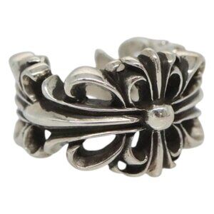 Chrome Hearts Double Floral Cross Ring Ag925 Silver Auth PP639M